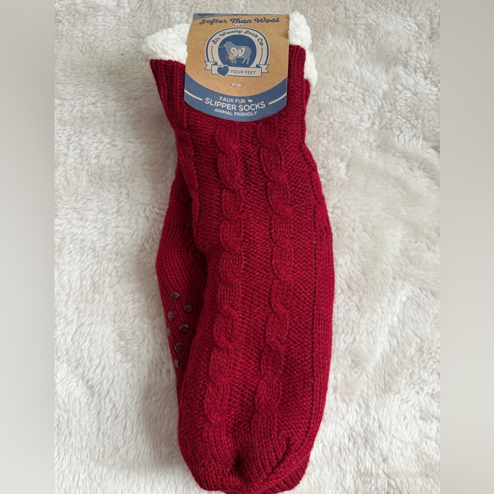 Sir Woolly Sock co.Cozy Red Knit Socks with White Fleece Lining - Picture 5 of 8